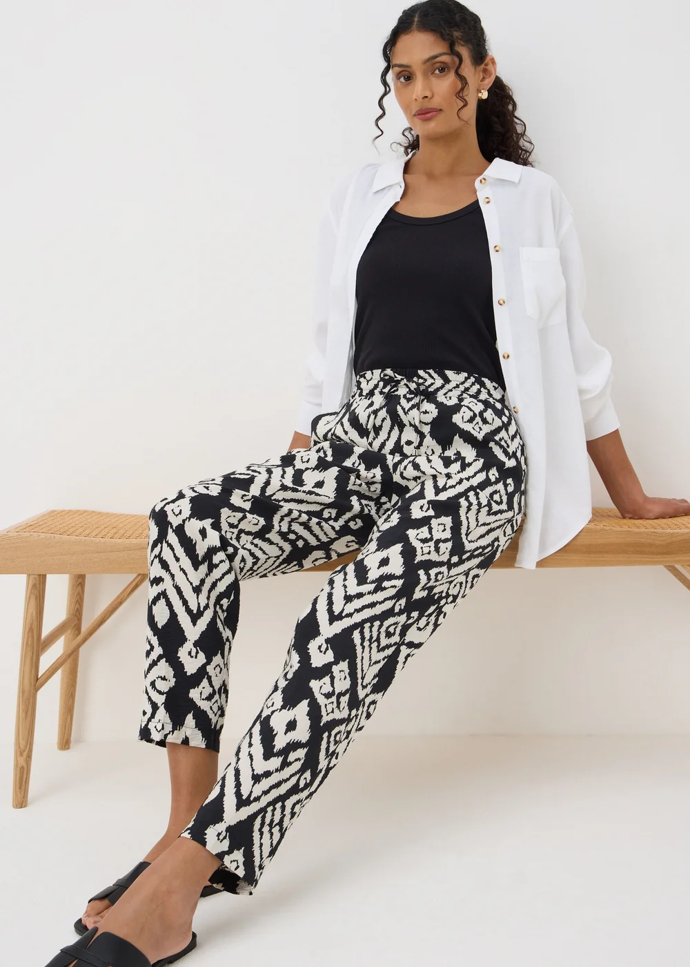 Black Monochrome Printed Tapered Trousers - 8 Image 1
