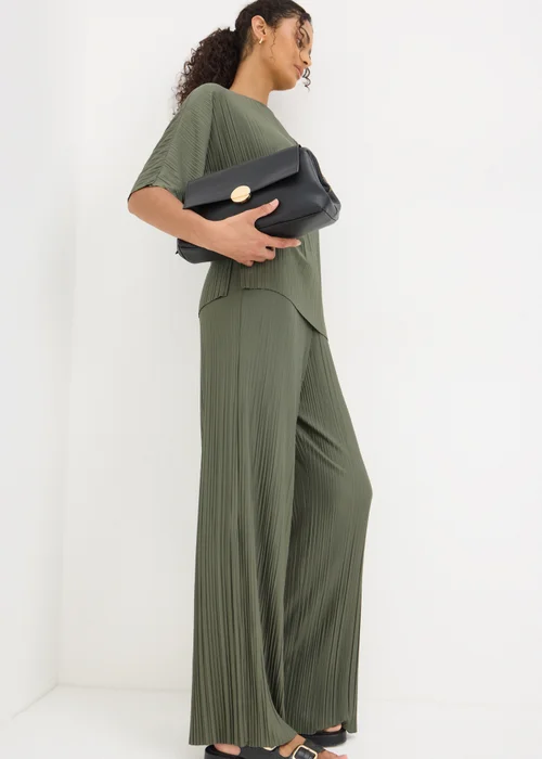 Khaki Plisse Co-Ord Trousers - 8 Image 1