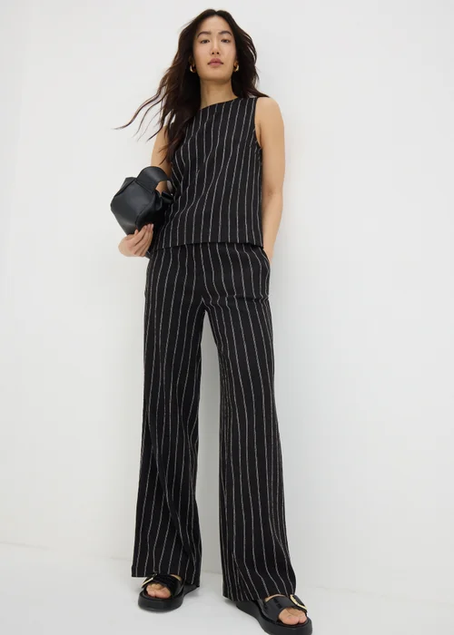 Black Pin Stripe Co Ord Wide Leg Trousers - 8 Image 1