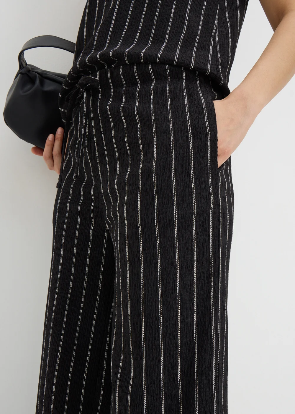 Black Pin Stripe Co Ord Wide Leg Trousers - 8 Image 3