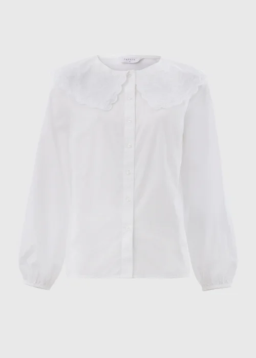White Embroidered Oversized Collar Shirt - 8 Image 3
