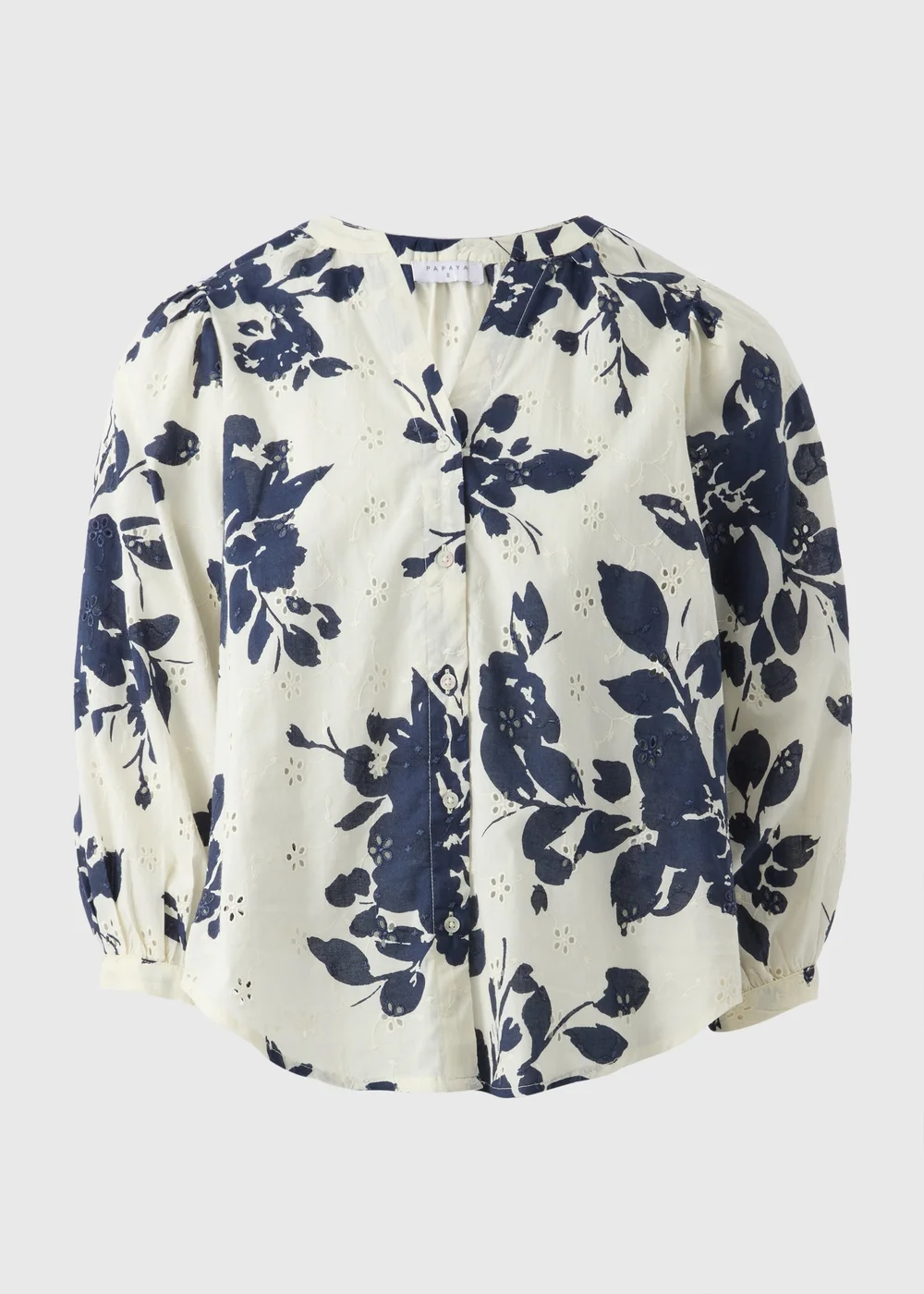 Navy Floral Broderie Anglaise 3/4 Sleeve Blouse - 8 Image 2