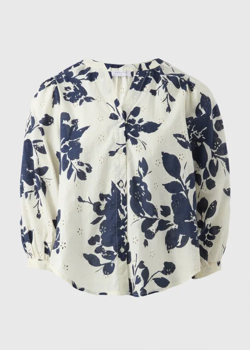 Navy Floral Broderie Anglaise 3/4 Sleeve Blouse - 8 Image 2