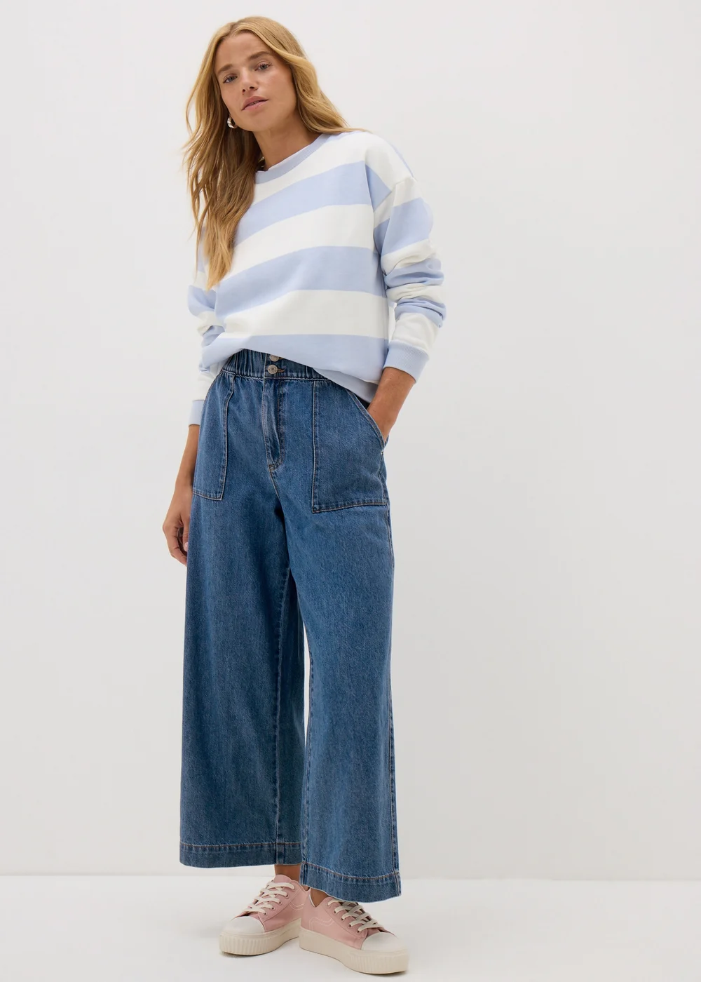 Blue Mid Wash Cropped Wide Leg Jeans - 8 Image 1
