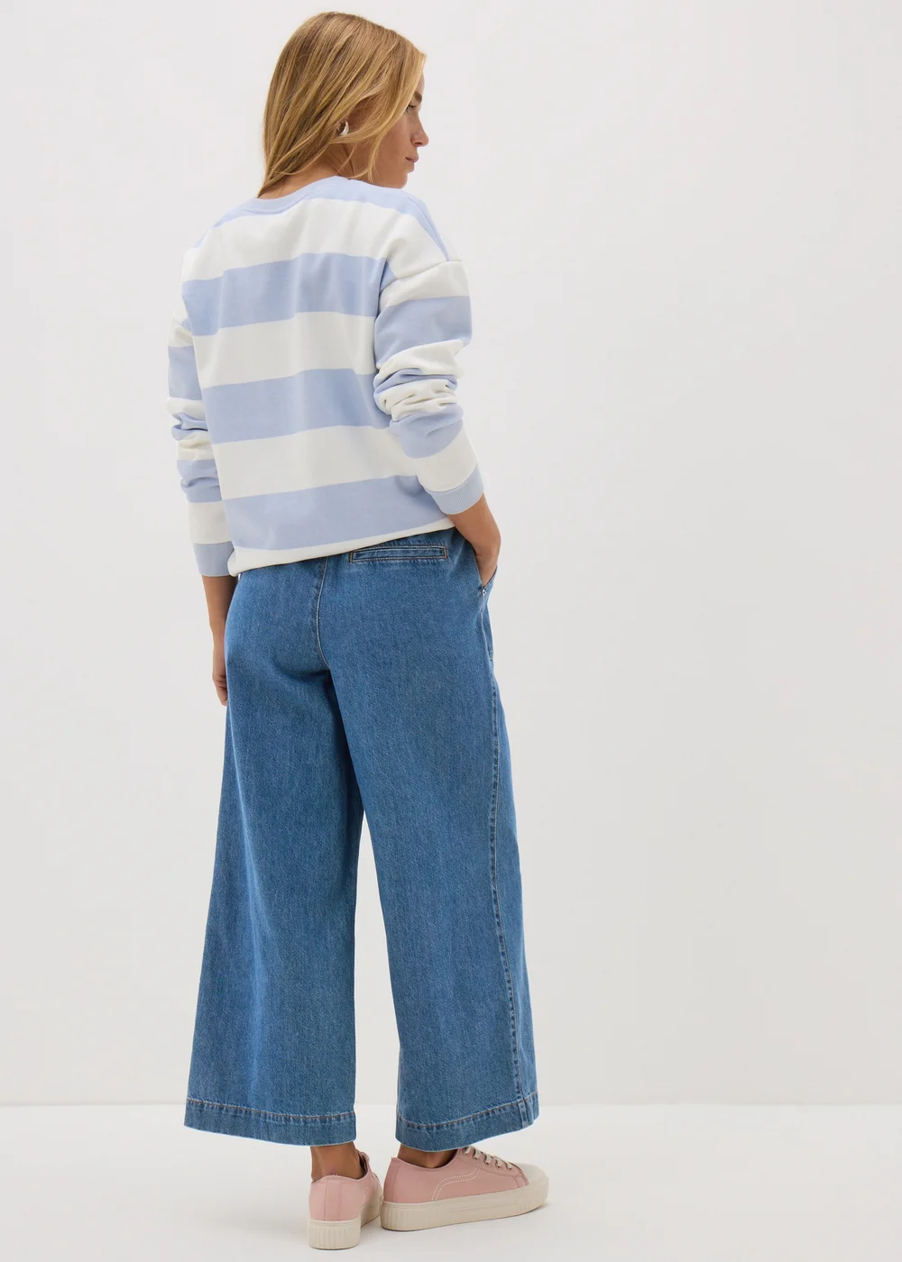 Blue Mid Wash Cropped Wide Leg Jeans - 8 Image 2