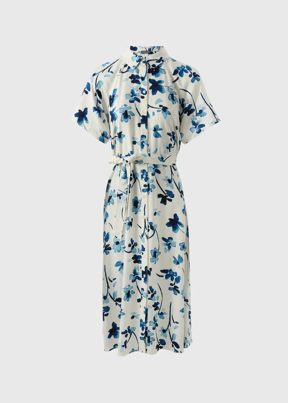 Cream Floral Midi Shirt Dress - 8 Image 3