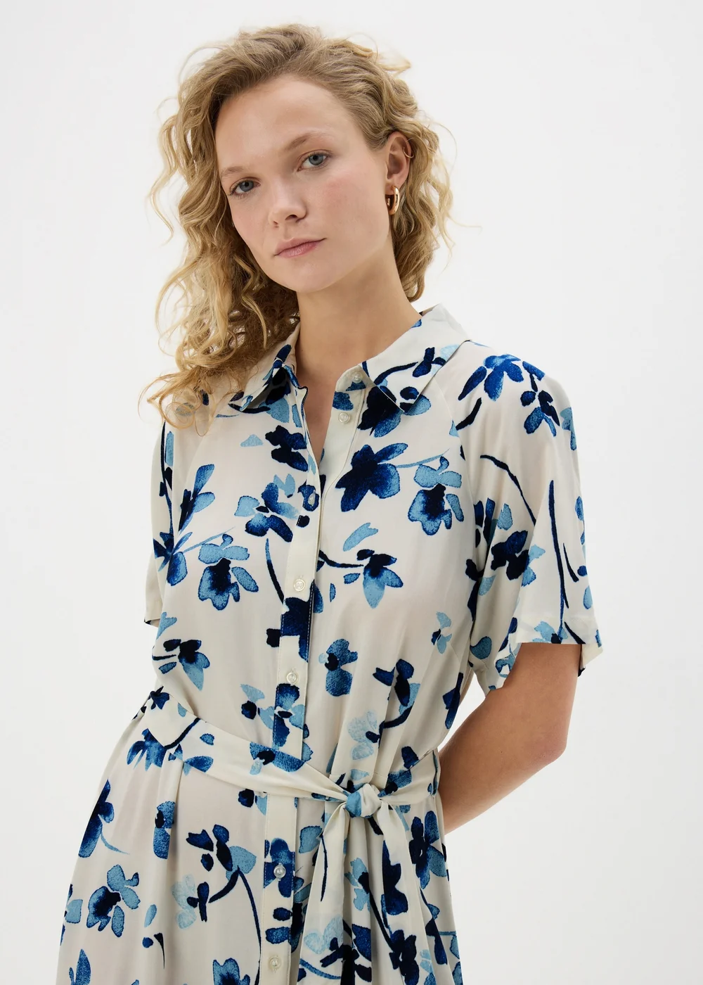 Cream Floral Midi Shirt Dress - 8 Image 2