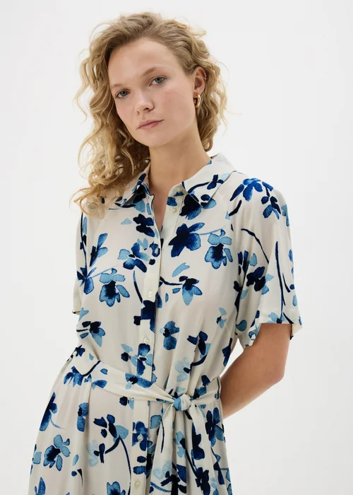 Cream Floral Midi Shirt Dress - 8 Image 2