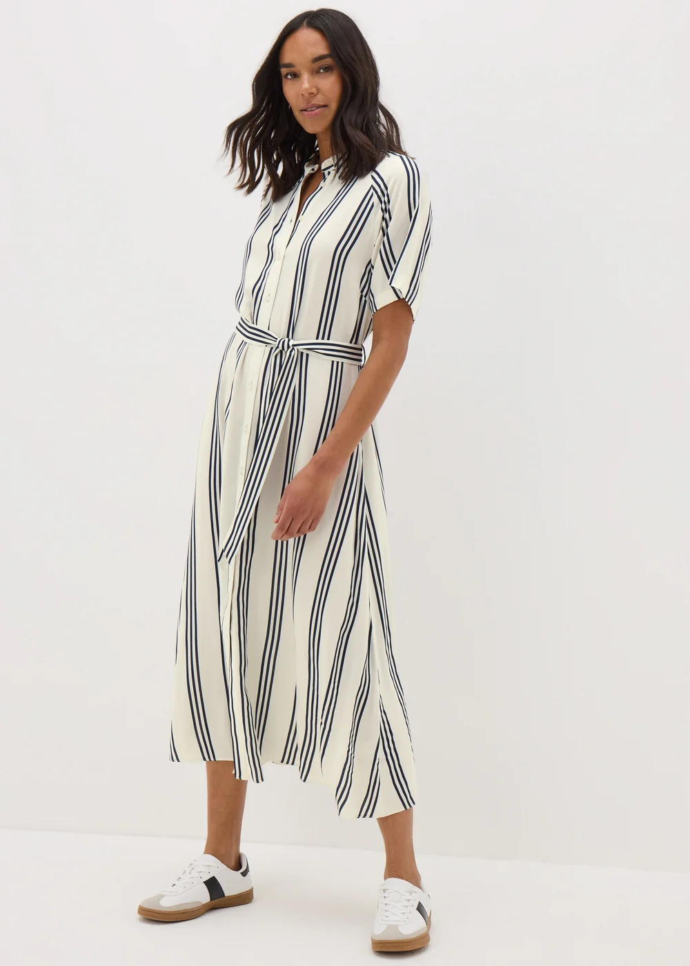Cream Stripe Shirt Midi Dress - 8 Image 1