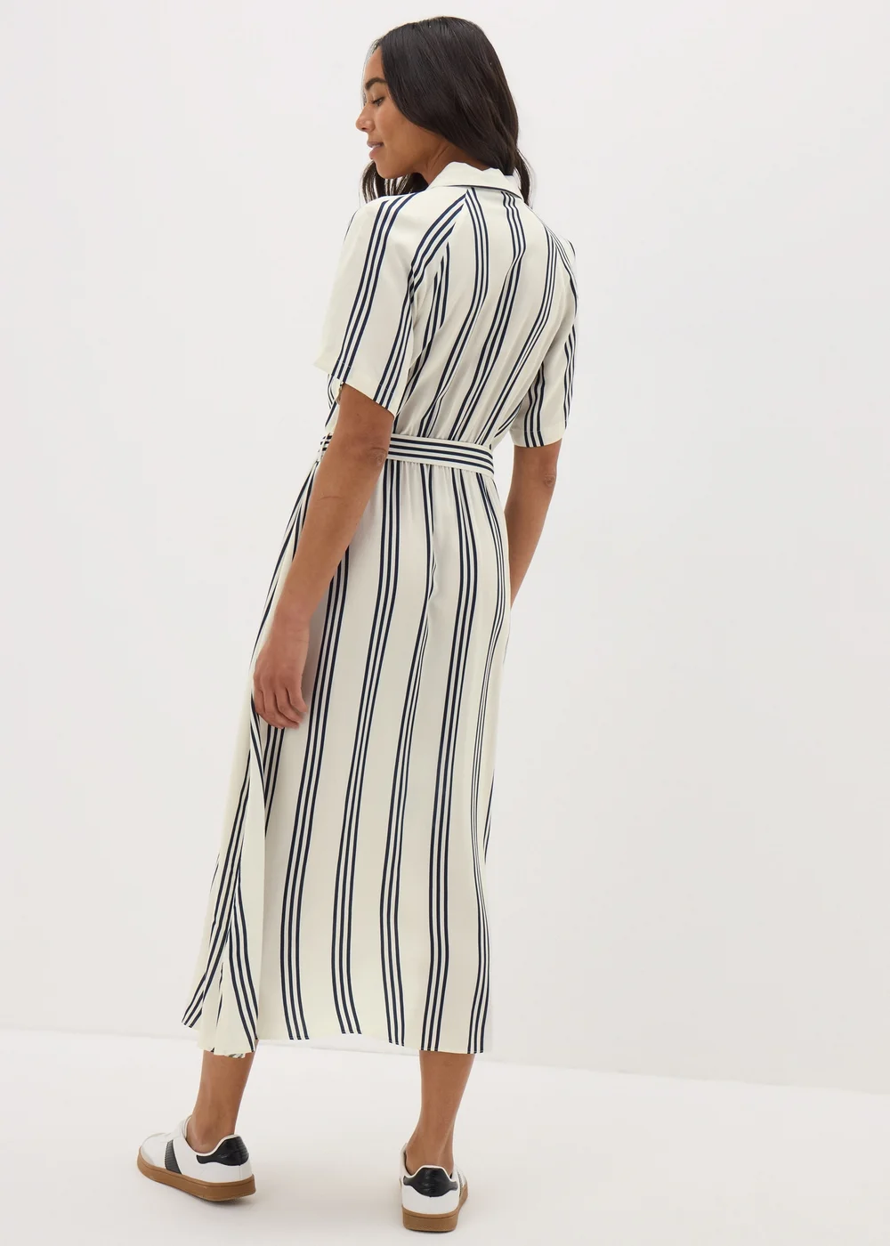 Cream Stripe Shirt Midi Dress - 8 Image 3