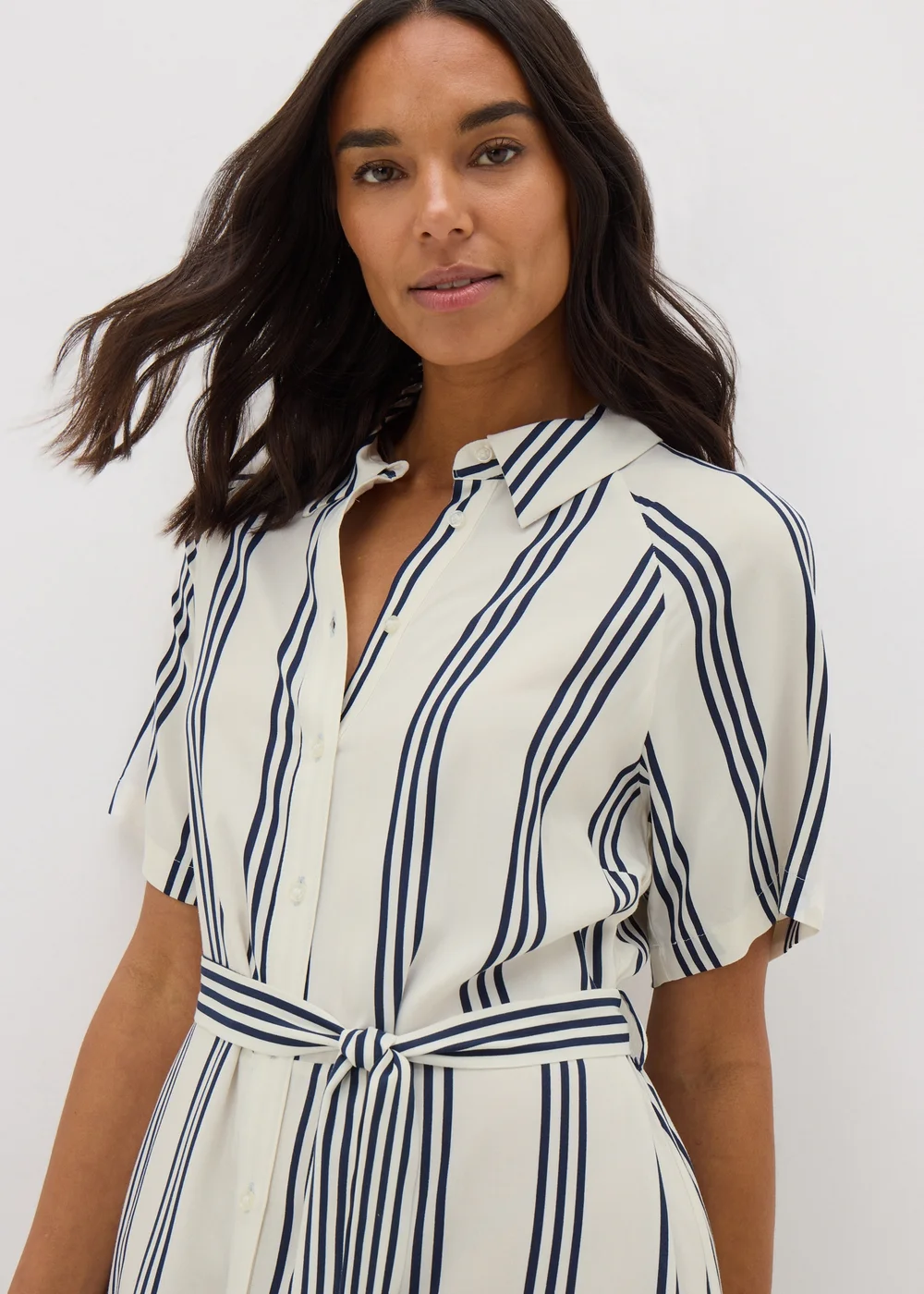 Cream Stripe Shirt Midi Dress - 8 Image 2
