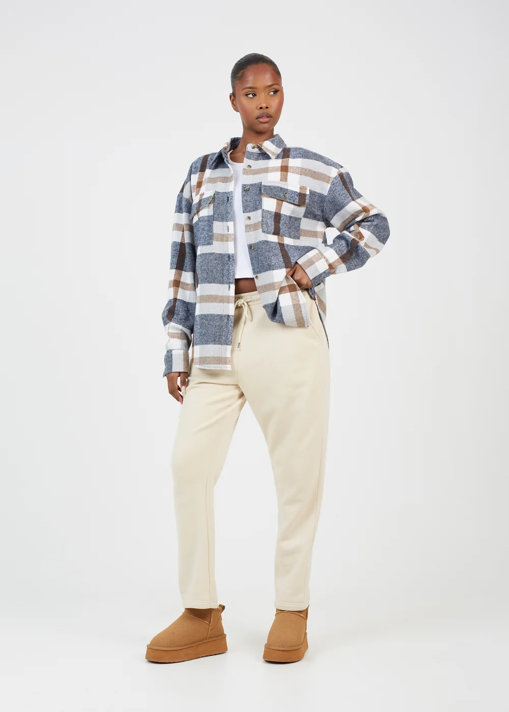 Brave Soul Brown Check Print Long Sleeve Fleece Shirt - XS Image 4