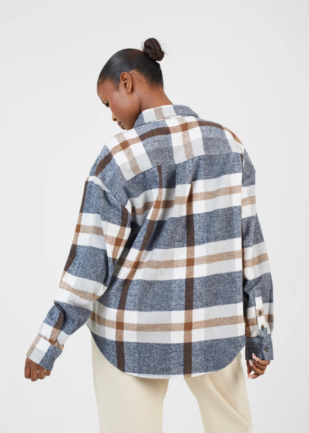 Brave Soul Brown Check Print Long Sleeve Fleece Shirt - XS Image 2
