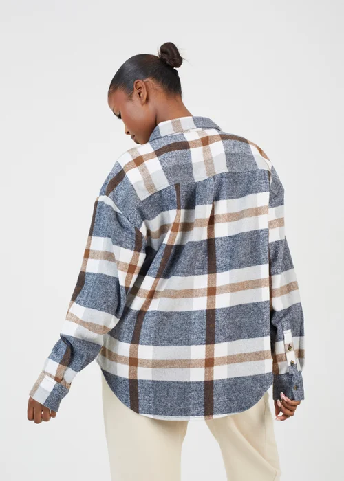 Brave Soul Brown Check Print Long Sleeve Fleece Shirt - XS Image 2