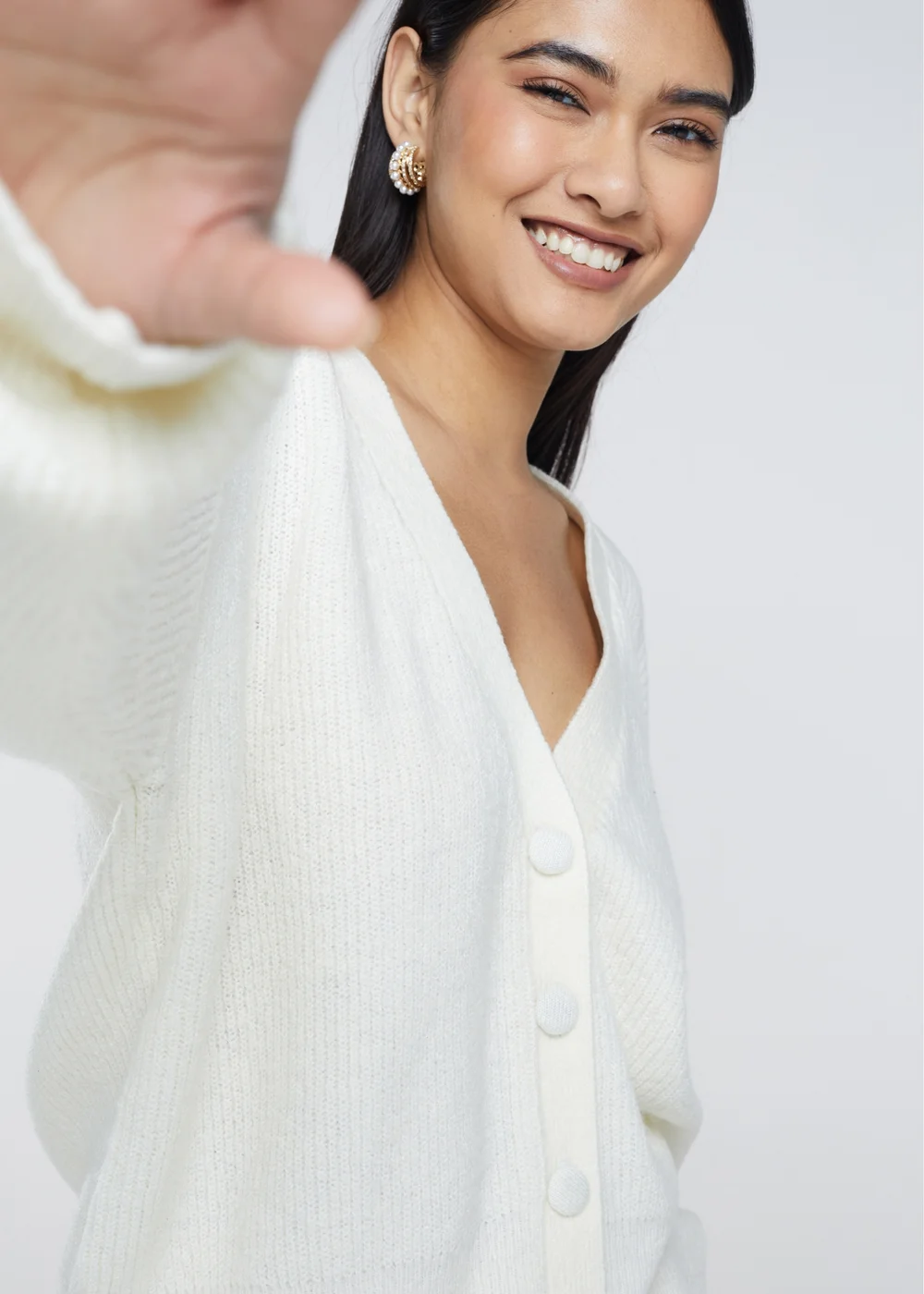 Brave Soul Ivory Button Through Soft Knit Cardigan - XS Image 3