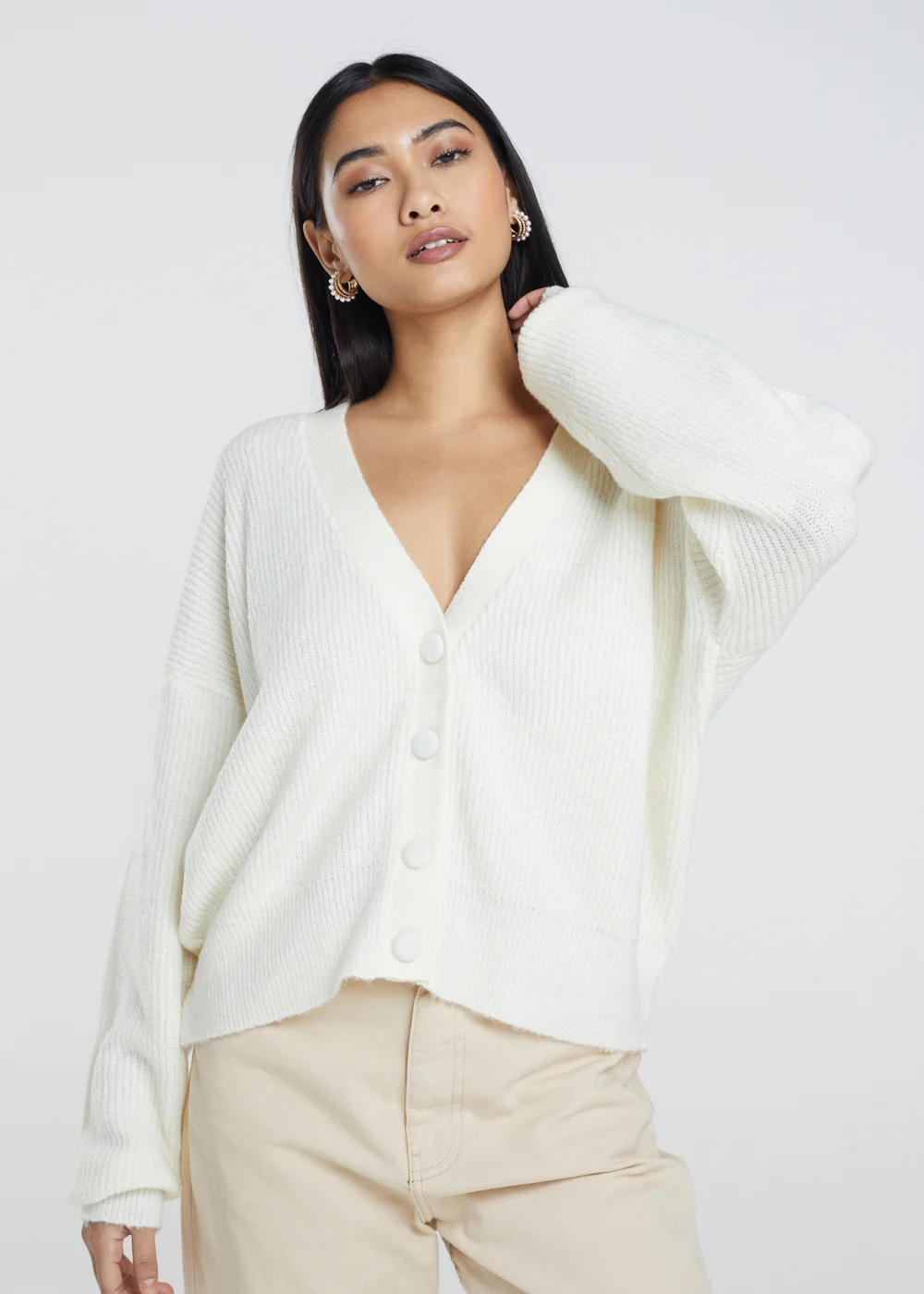 Brave Soul Ivory Button Through Soft Knit Cardigan - XS Image 1
