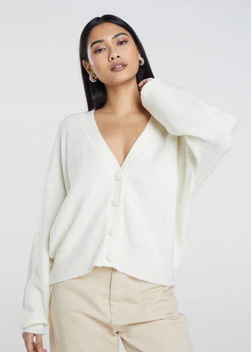 Brave Soul Ivory Button Through Soft Knit Cardigan - XS Image 1