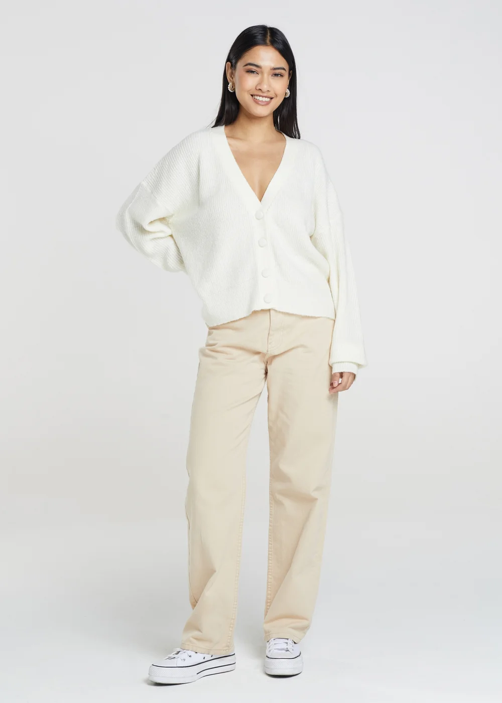 Brave Soul Ivory Button Through Soft Knit Cardigan - XS Image 4