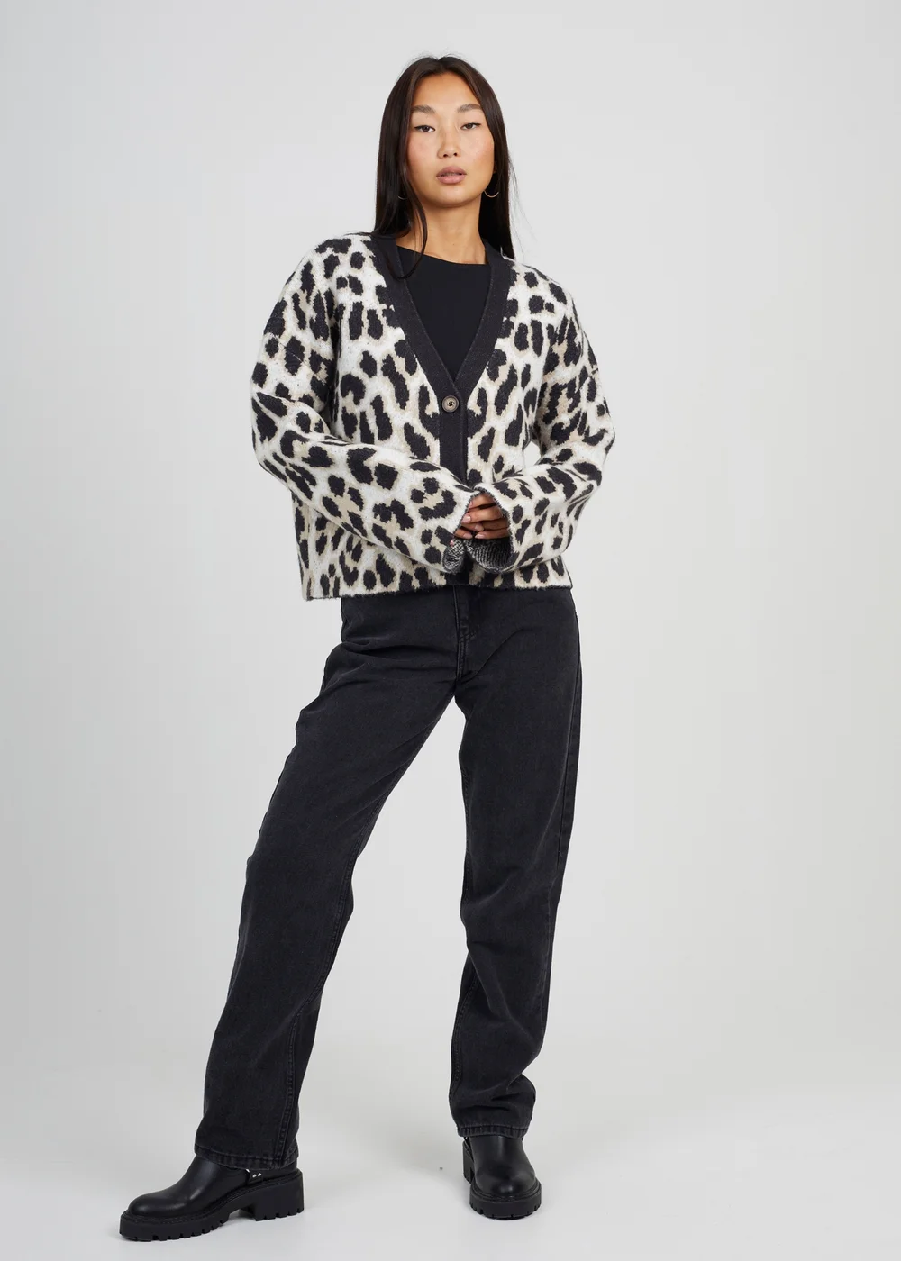 Brave Soul Camel Button Through Animal Print Jacquard Knit Cardigan - XS Image 3