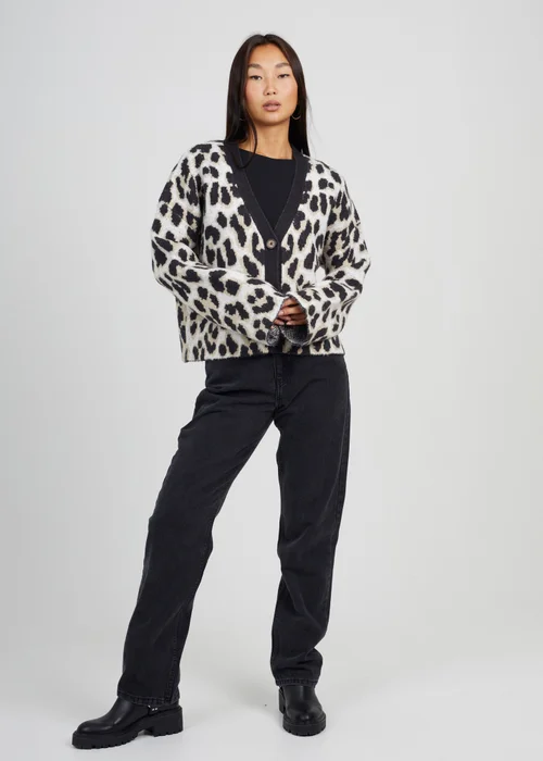 Brave Soul Camel Button Through Animal Print Jacquard Knit Cardigan - XS Image 3