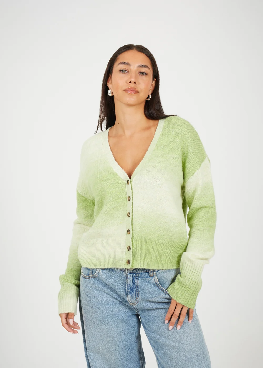 Brave Soul Green Button Through Space Dye Cardigan - XS Image 1