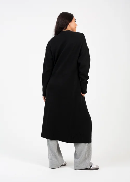 Brave Soul Black Knitted Dropped Shoulder Maxi Cardigan - XS Image 2