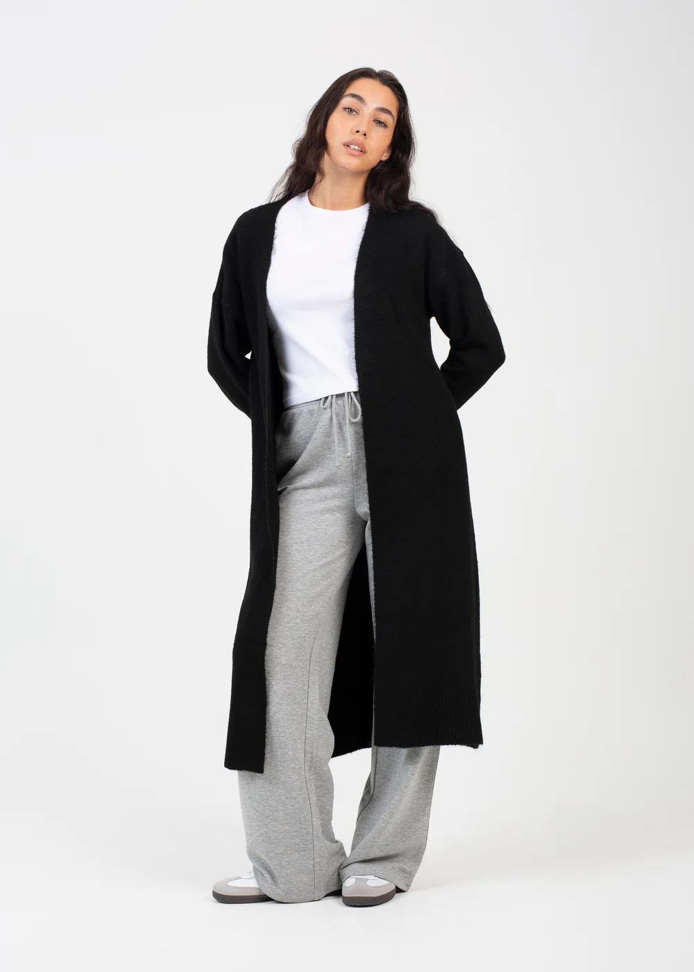 Brave Soul Black Knitted Dropped Shoulder Maxi Cardigan - XS Image 1