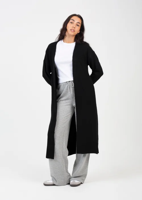 Brave Soul Black Knitted Dropped Shoulder Maxi Cardigan - XS Image 1