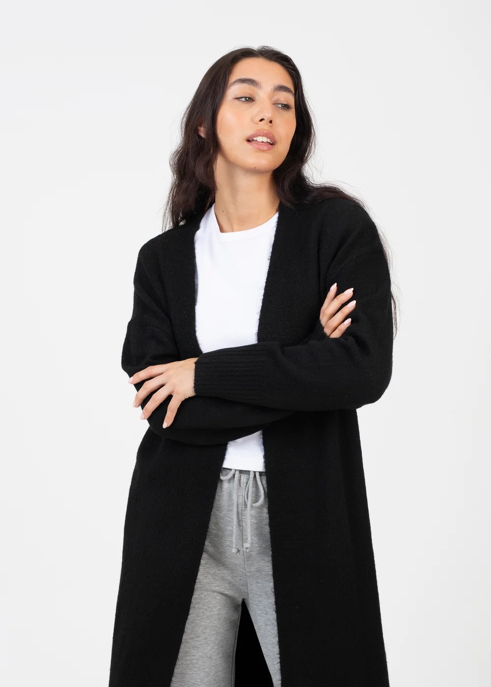 Brave Soul Black Knitted Dropped Shoulder Maxi Cardigan - XS Image 3