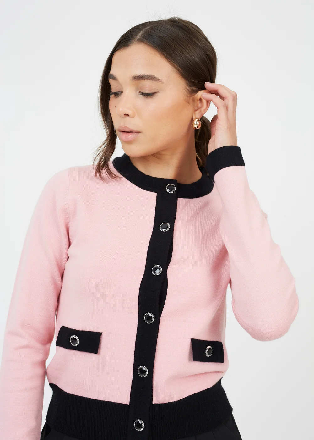 Brave Soul Pink Classic Round Neck Cardigan - XS Image 3