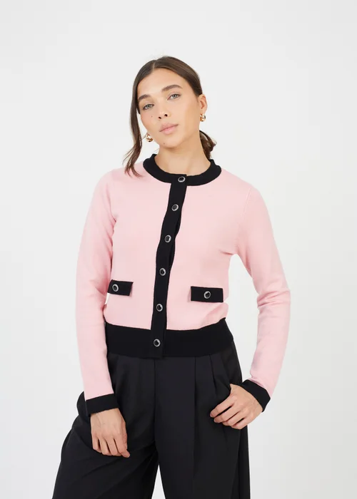 Brave Soul Pink Classic Round Neck Cardigan - XS Image 1