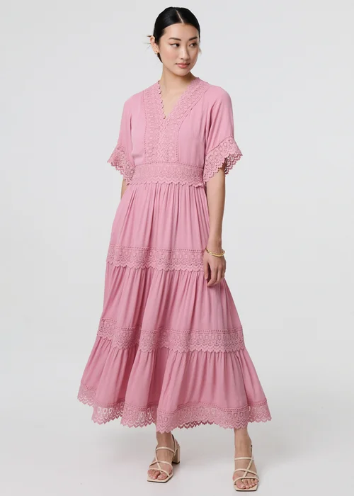 Izabel London Pink Lace Trim Angel Sleeve Maxi Dress - 8 Image 1