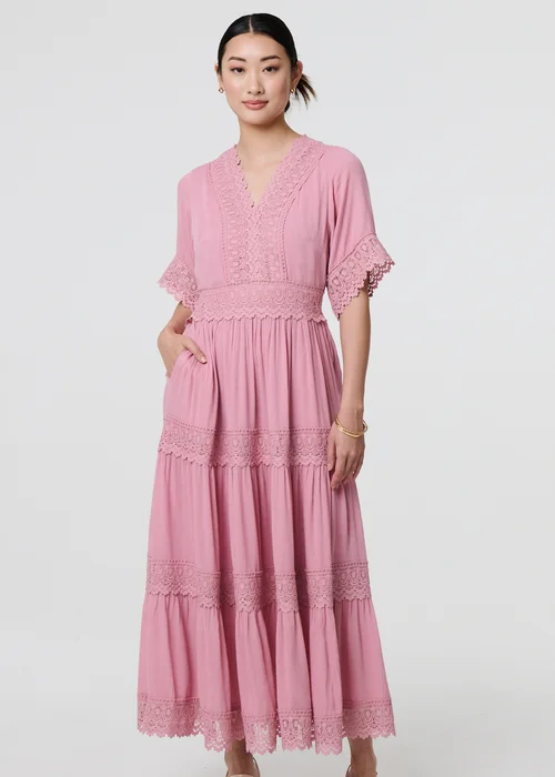 Izabel London Pink Lace Trim Angel Sleeve Maxi Dress - 8 Image 4