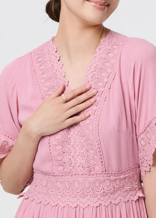 Izabel London Pink Lace Trim Angel Sleeve Maxi Dress - 8 Image 3