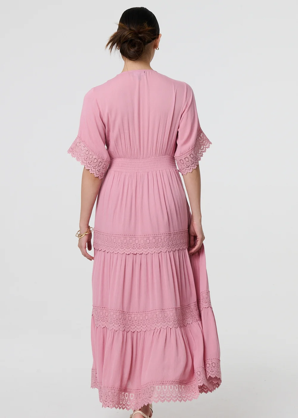 Izabel London Pink Lace Trim Angel Sleeve Maxi Dress - 8 Image 2