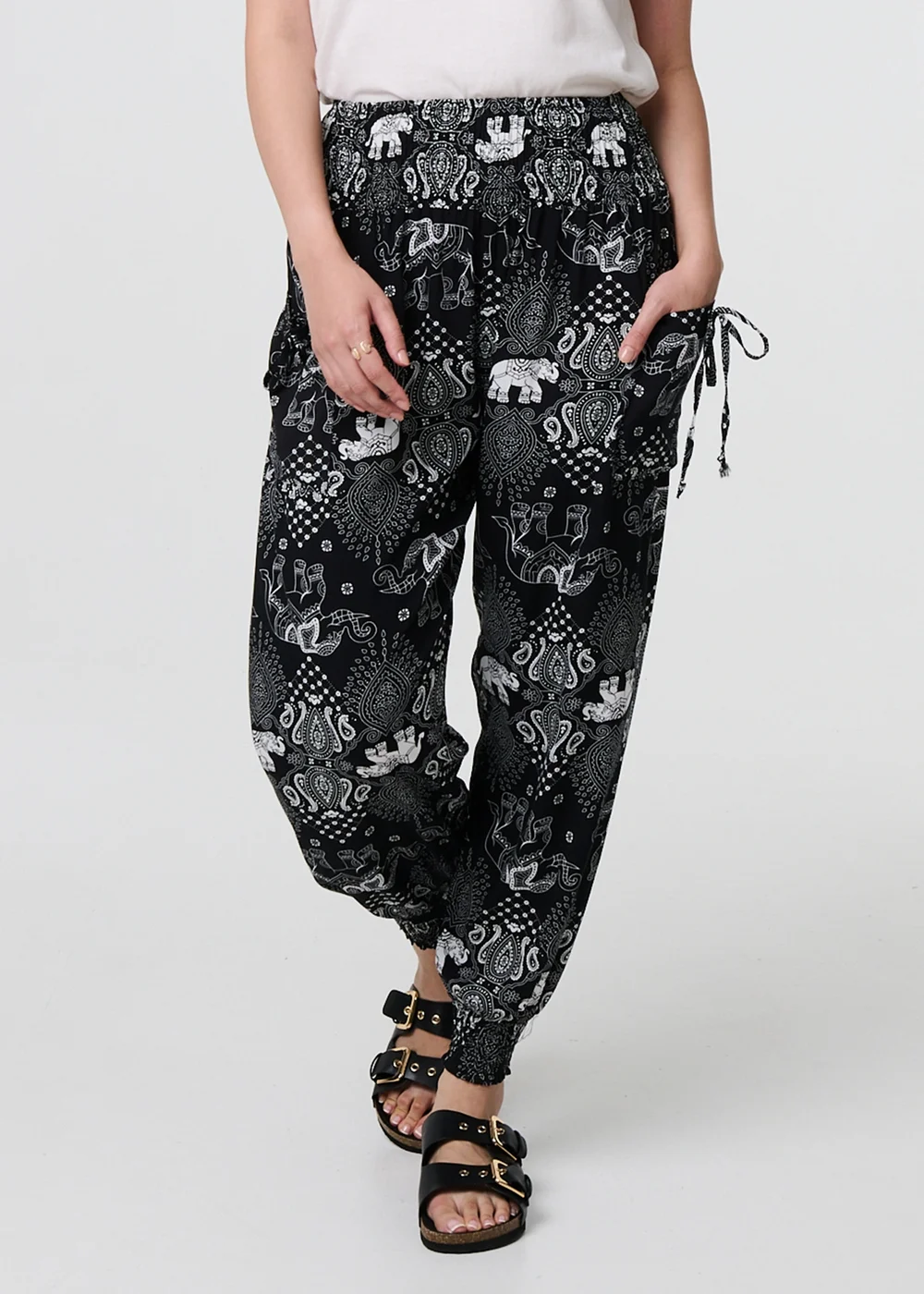 Izabel London Black Elephant Print Relaxed Harem Pants - 8 Image 4