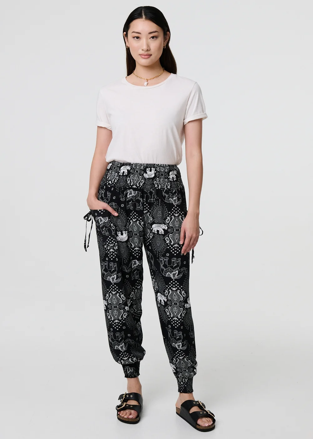 Izabel London Black Elephant Print Relaxed Harem Pants - 8 Image 1