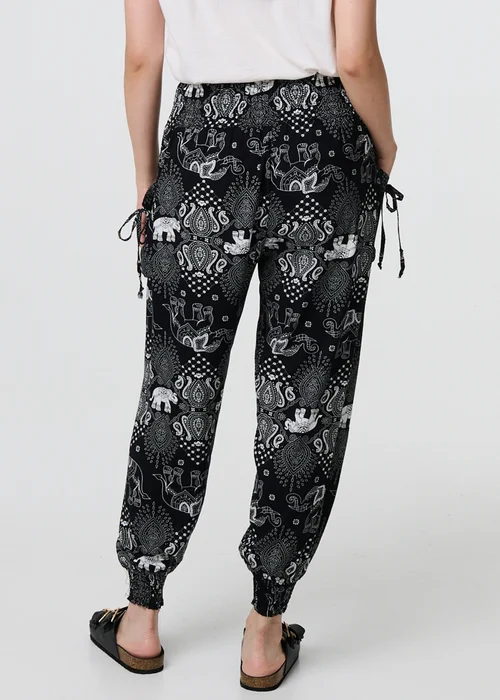 Izabel London Black Elephant Print Relaxed Harem Pants - 8 Image 2