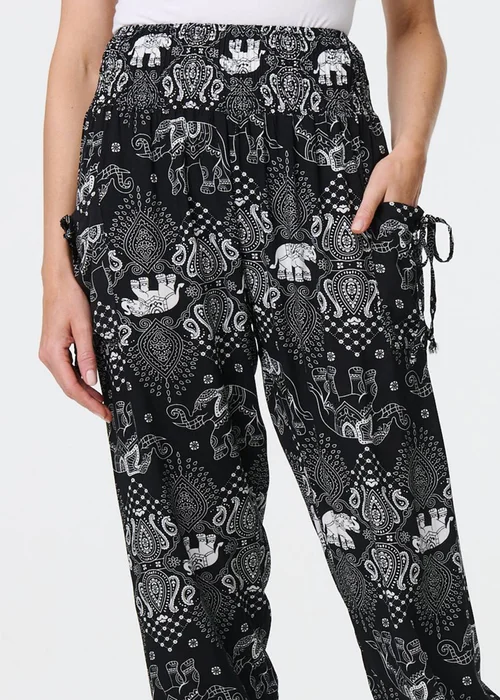 Izabel London Black Elephant Print Relaxed Harem Pants - 8 Image 3