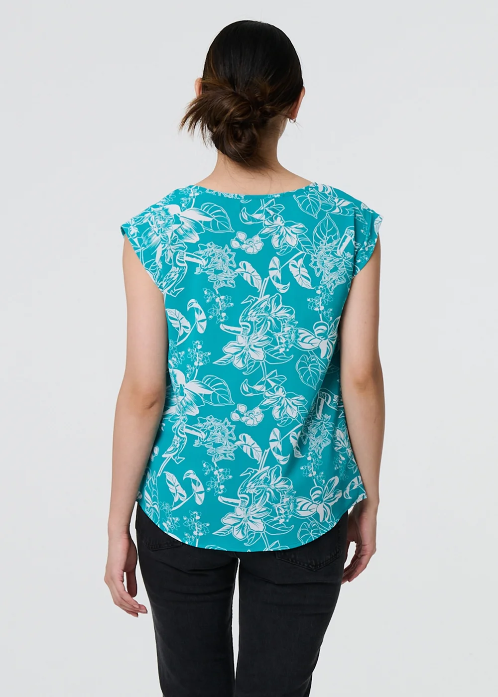 Izabel London Green Floral Turn-Up Cap Sleeve Shell Top - 8 Image 2