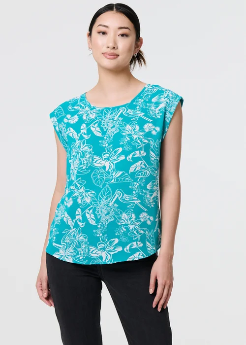 Izabel London Green Floral Turn-Up Cap Sleeve Shell Top - 8 Image 4