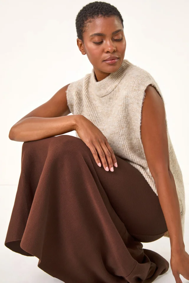 Roman Chocolate Knitted Midi Stretch Skirt