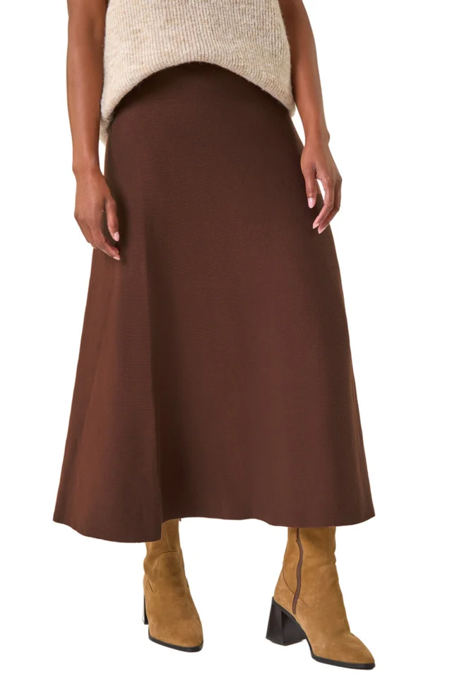 Roman Chocolate Knitted Midi Stretch Skirt