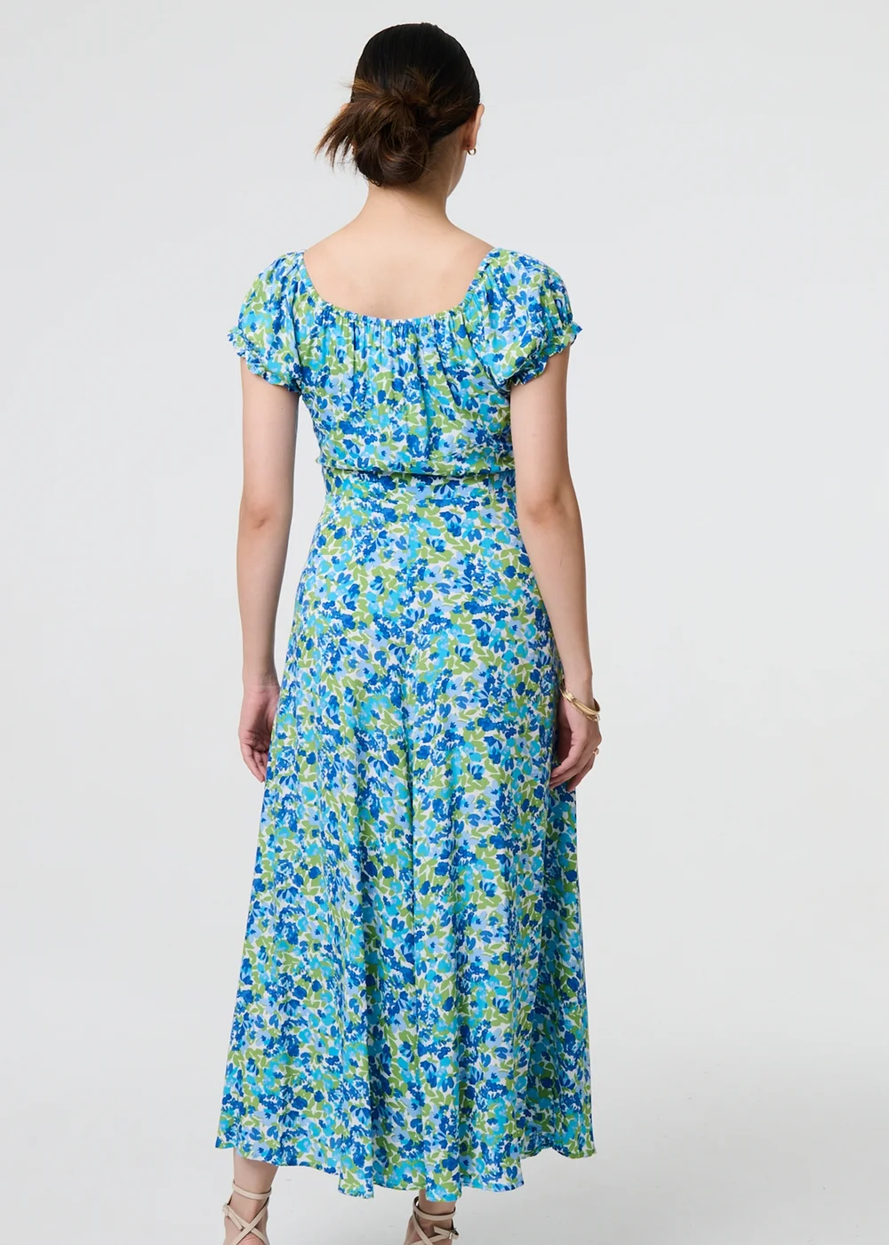Izabel London Blue Ditsy Floral Bardot Smock Midi Dress - 8 Image 2