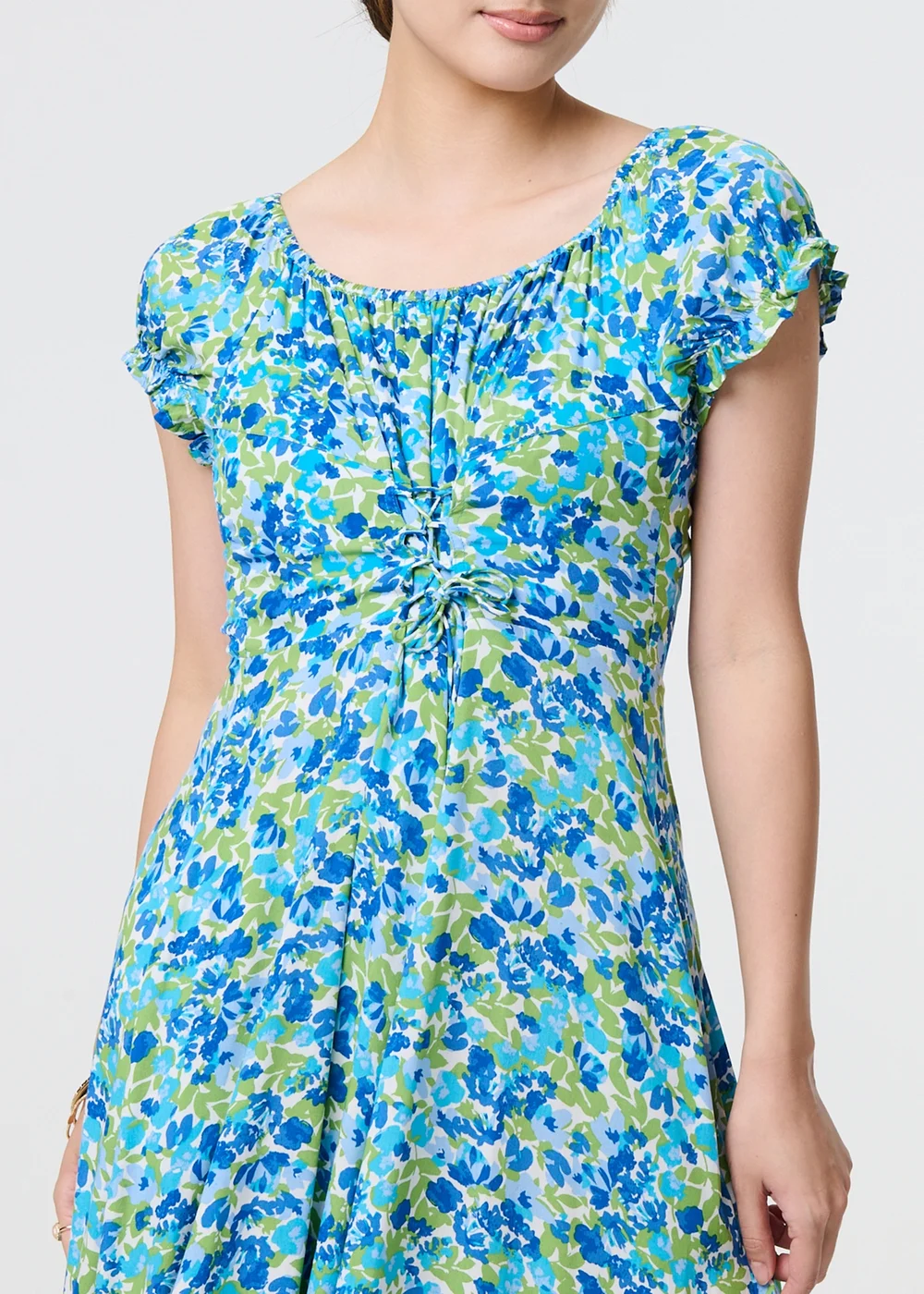 Izabel London Blue Ditsy Floral Bardot Smock Midi Dress - 8 Image 3