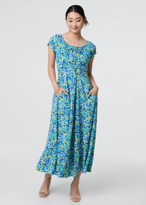 Izabel London Blue Ditsy Floral Bardot Smock Midi Dress - 8 Image 1