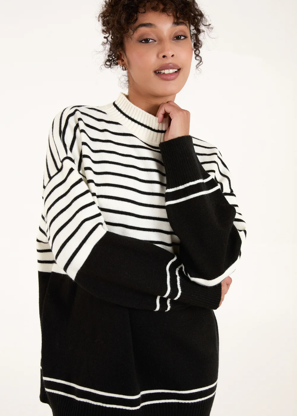 Blue Vanilla Black/White Mixed Stripe Round Neck Jumper - One Size Image 3