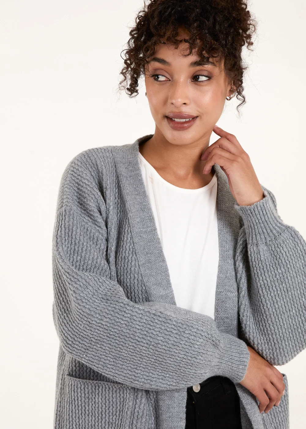 Blue Vanilla Grey Knit Two Pocket Cardigan - S/M Image 3