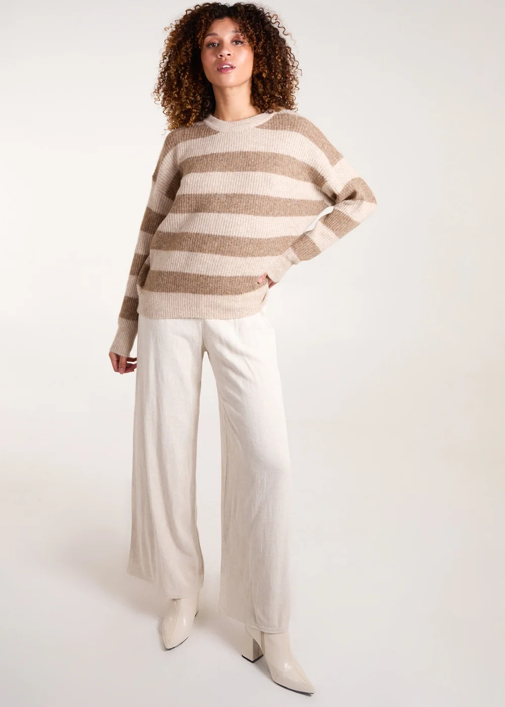 Blue Vanilla Beige Stripe Rib Knit Jumper - M/L Image 4