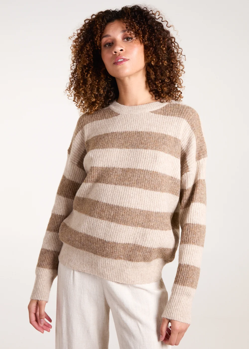 Blue Vanilla Beige Stripe Rib Knit Jumper - M/L Image 1